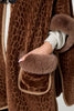 Brown | Printed Faux Fur Trim Cape Coat
