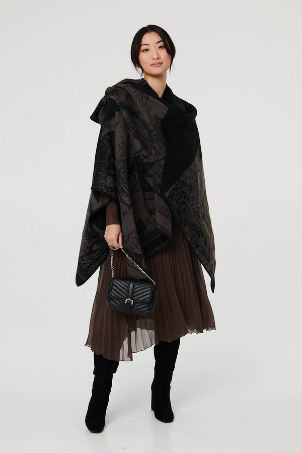 Grey | Border Print Oversized Poncho

