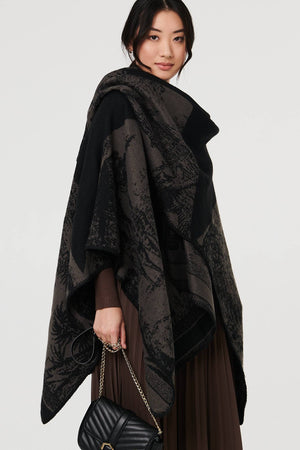 Grey | Border Print Oversized Poncho
