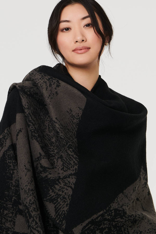 Grey | Border Print Oversized Poncho
