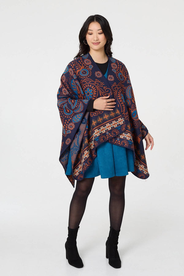 Navy | Abstract Open Front Relaxed Poncho
