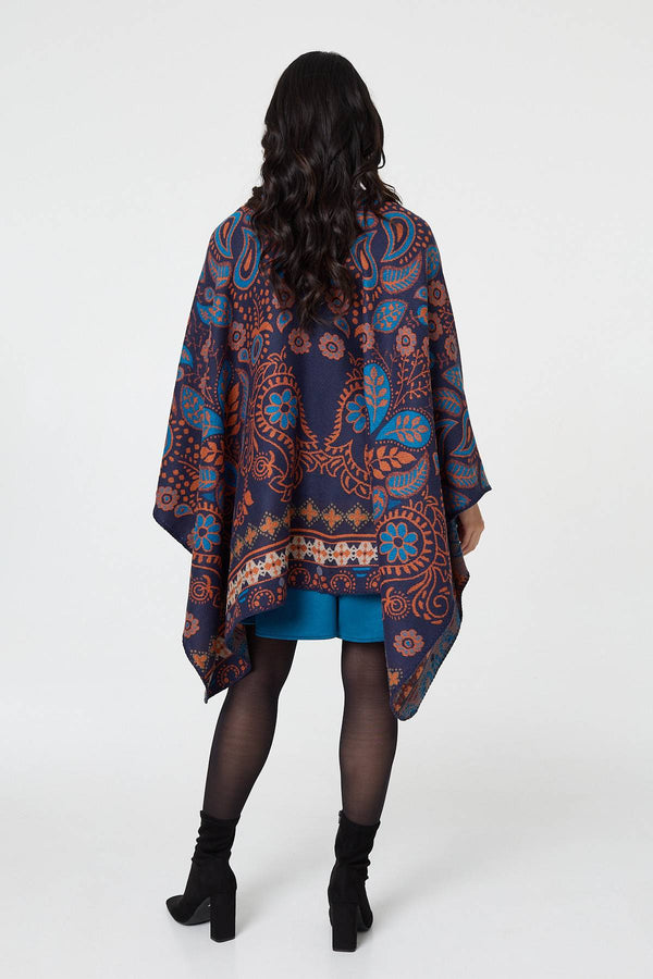 Navy | Abstract Open Front Relaxed Poncho
