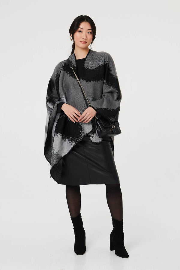 Black | Abstract Print Oversized Poncho
