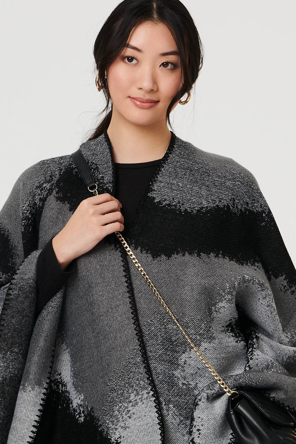Black | Abstract Print Oversized Poncho
