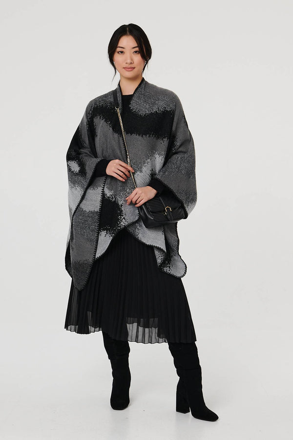 Black | Abstract Print Oversized Poncho
