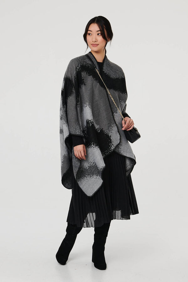 Black | Abstract Print Oversized Poncho
