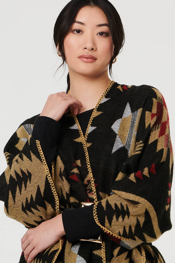 Black | Aztec Print Oversized Poncho
