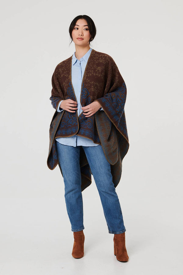 Beige | Paisley Print Oversized Poncho
