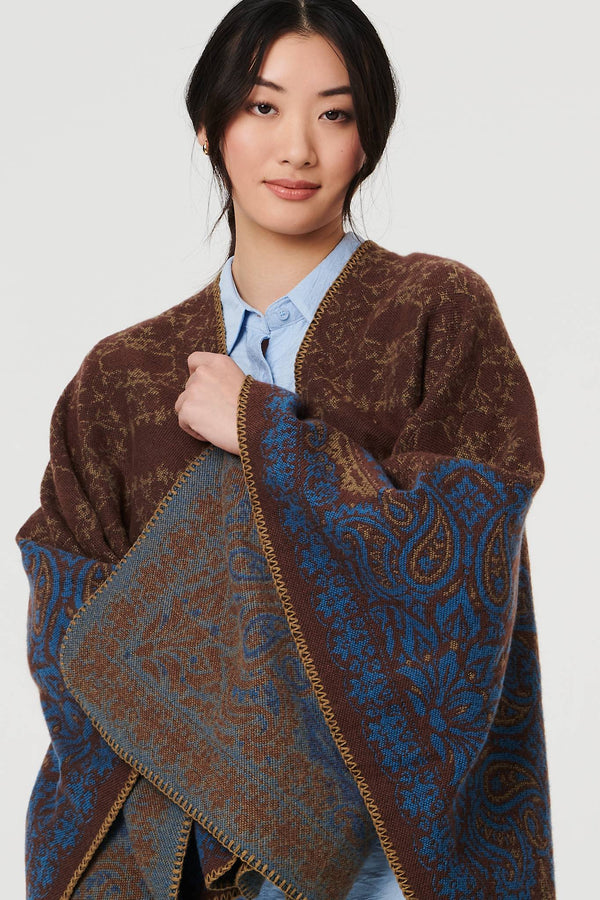 Beige | Paisley Print Oversized Poncho
