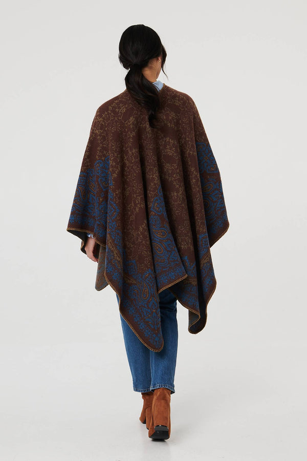 Beige | Paisley Print Oversized Poncho
