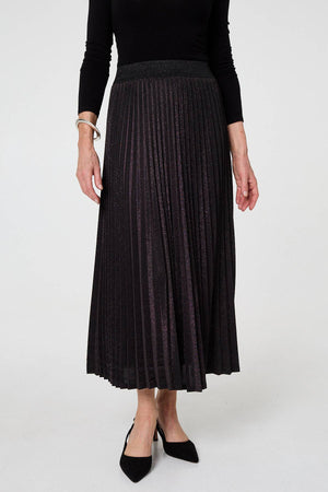 Black | Sparkly Pleated High Waist Maxi Skirt
