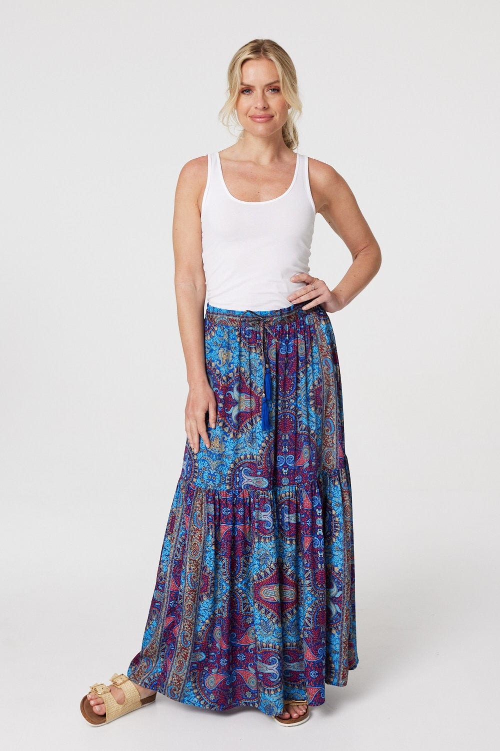 Blue | Paisley High Waist Maxi Skirt