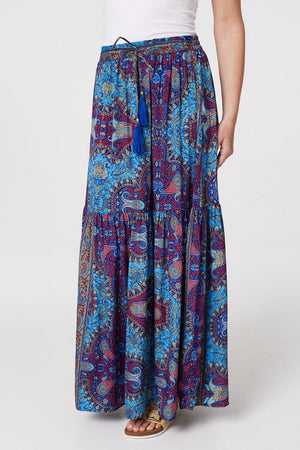 Blue | Paisley High Waist Maxi Skirt