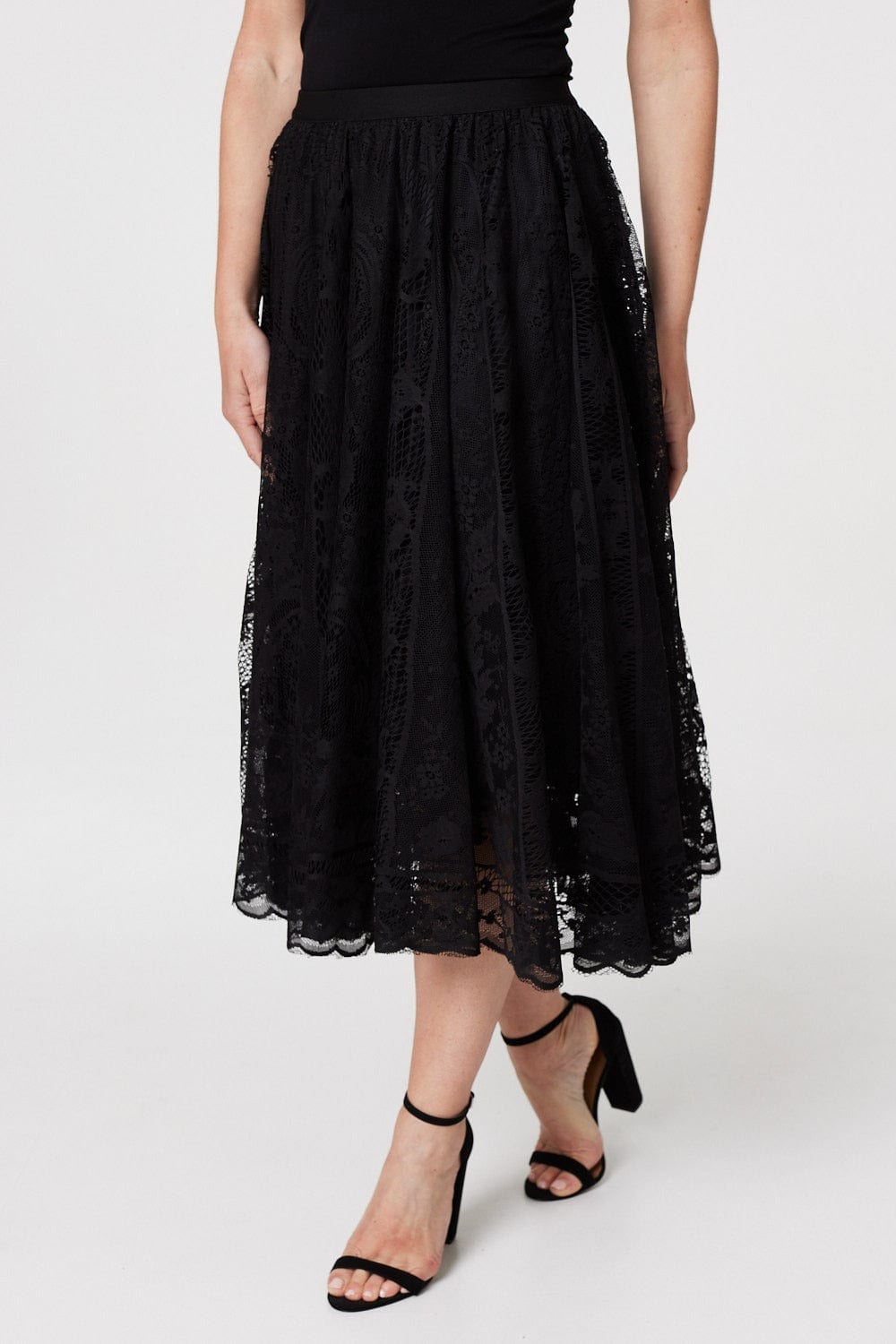 High waist lace midi skirt sale