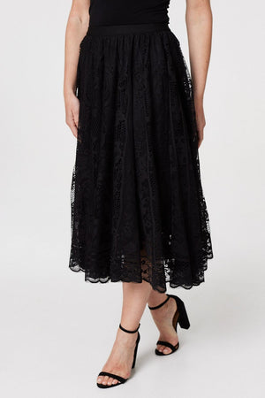 Black | Lace High Waist Midi Skirt
