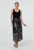 Black | Sparkly Striped Mesh Layer Midi Skirt : Model is 5'9