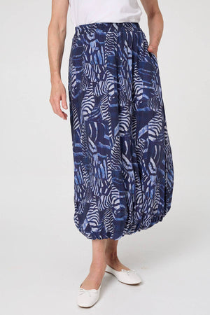 Navy | Printed High Waist Midi Balloon Skirt

