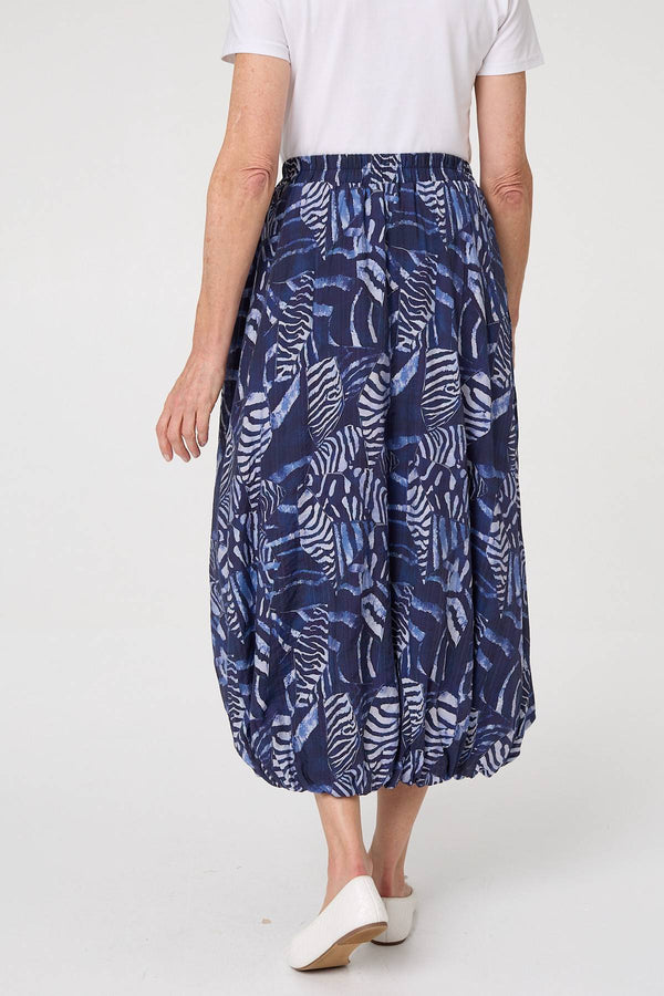 Navy | Printed High Waist Midi Balloon Skirt
