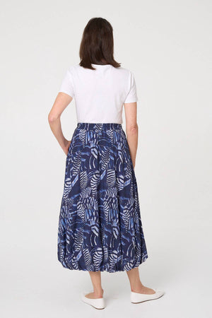Navy | Printed High Waist Midi Balloon Skirt
