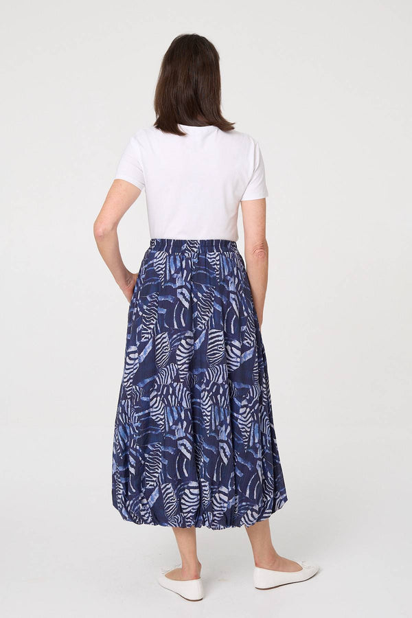 Navy | Printed High Waist Midi Balloon Skirt
