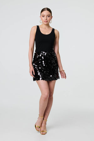 Black | Sequin Embellished A-Line Mini Skirt
