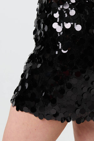 Black | Sequin Embellished A-Line Mini Skirt
