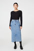 Blue | Denim High Waist Midi Cargo Skirt
