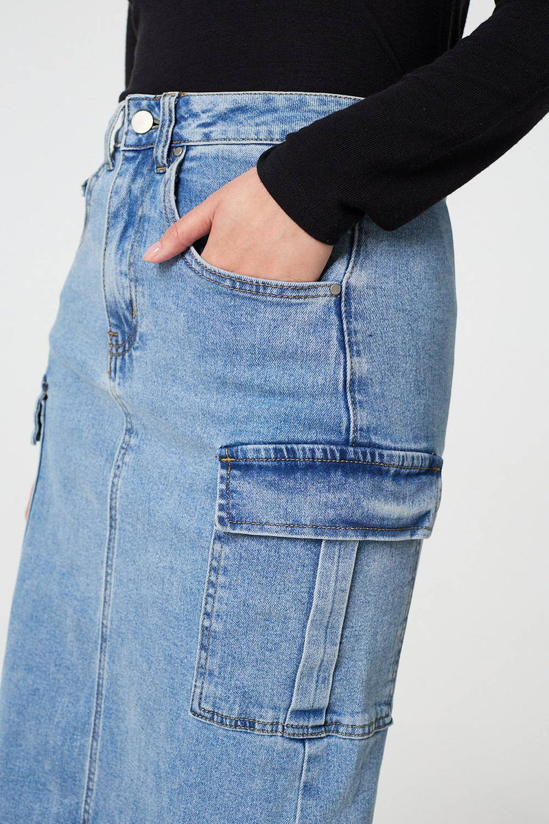 Yollmart Women's High Waist Distressed Denim Pencil Skirt - Ripped Hole Jean Skirt