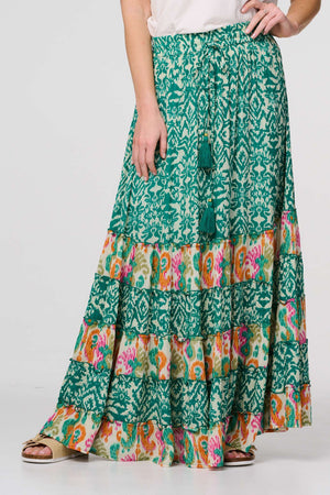 Green | Patchwork High Waist Maxi Skirt
