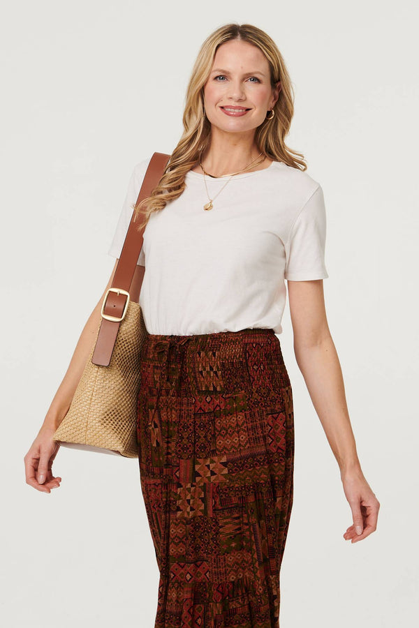 Brown | Patchwork Print High Waist Maxi Skirt