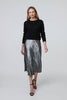 Silver | Metallic A-Line Midi Slip Skirt

