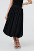 Black | High Waist Elasticated Midi Bubble Skirt
