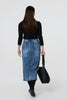 Blue | Washed Denim Split Hem Knee Length Skirt
