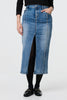 Blue | Washed Denim Split Hem Knee Length Skirt

