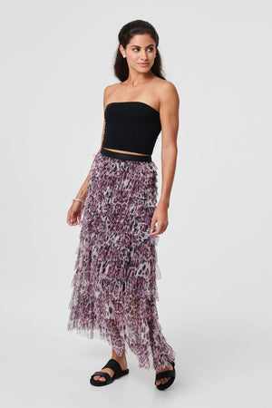 Purple | Animal Print Semi Sheer Mesh Midi Skirt

