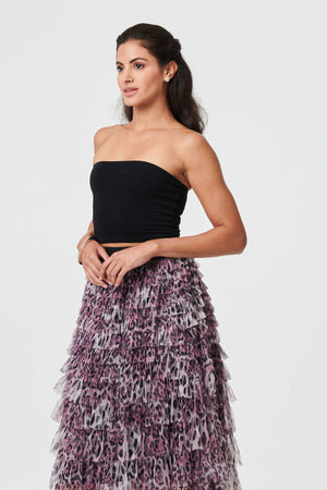 Purple | Animal Print Semi Sheer Mesh Midi Skirt

