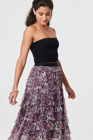 Purple | Animal Print Semi Sheer Mesh Midi Skirt
