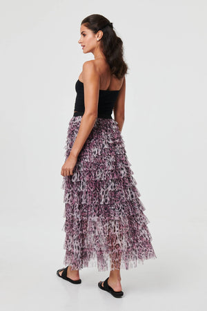Purple | Animal Print Semi Sheer Mesh Midi Skirt
