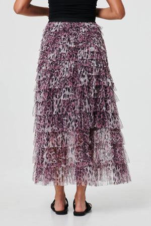 Purple | Animal Print Semi Sheer Mesh Midi Skirt
