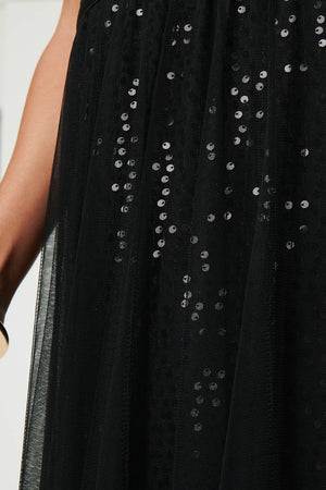 Black | Embellished Mesh Layer Midi Skirt
