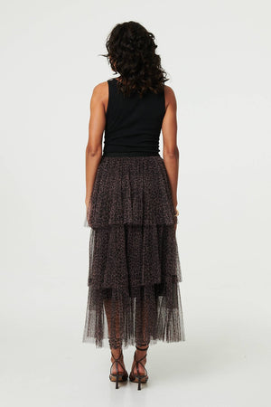Animal Print Tiered Midi Skirt