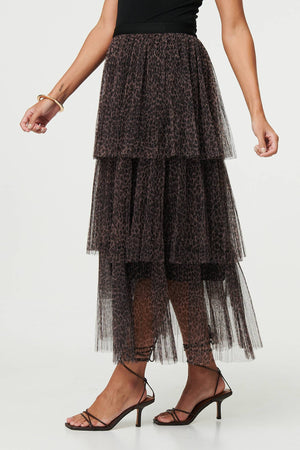 Animal Print Tiered Midi Skirt