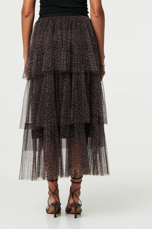 Animal Print Tiered Midi Skirt