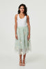 Sage | Floral Texture Semi Sheer Midi Skirt
