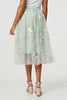 Sage | Floral Texture Semi Sheer Midi Skirt
