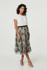 Beige | Printed A-Line Midi Skirt
