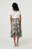 Beige | Printed A-Line Midi Skirt
