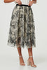 Beige | Printed A-Line Midi Skirt
