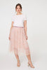 Pink | Floral Mesh Layered Midi Skirt
