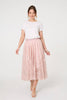 Pink | Floral Semi Sheer Mesh Layer Midi Skirt
